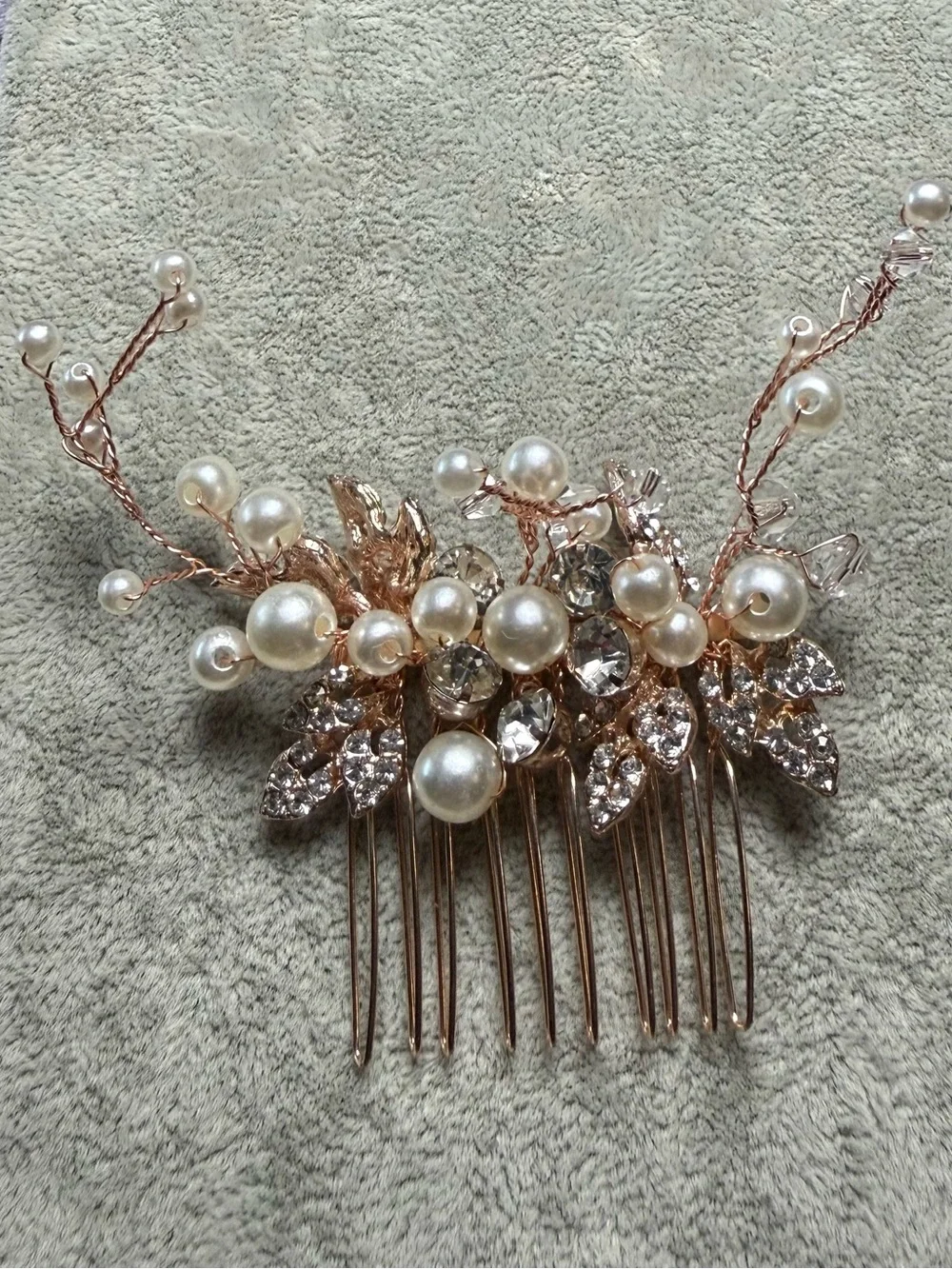 Pearl & Crystal Rose Gold Bridal Hair Comb